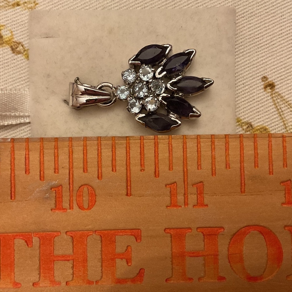 NWOT sterling SILVER TANZANITE/BLUE TOPAZ FLORAL PENDANT - Picture 10 of 11